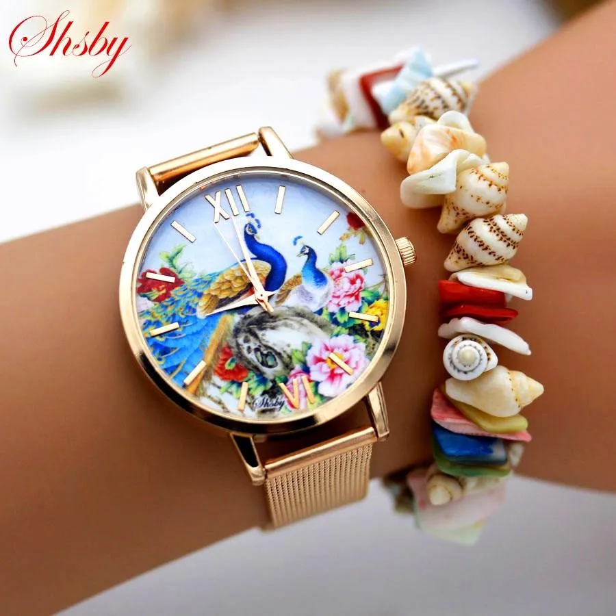 Women Dress Colourful Floral Dial Quartz Wrist Watches