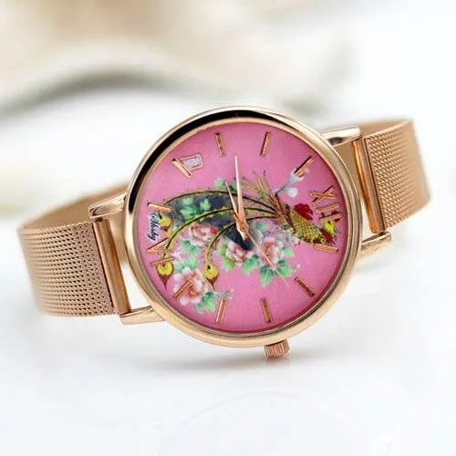 Women Dress Colourful Floral Dial Quartz Wrist Watches