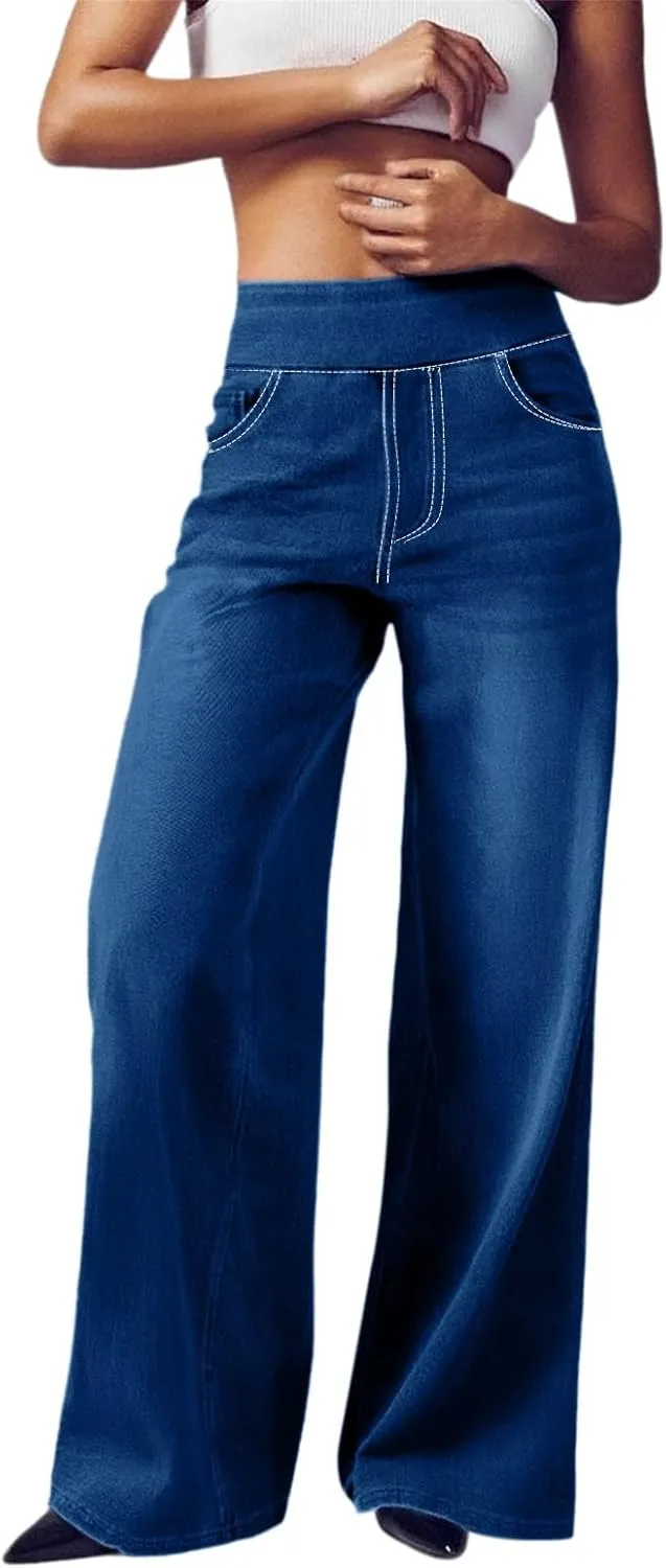 Women High Waisted Wide Leg Jeans Stylish Denim Pant for Party Wear Street Style Office Relax Fit Palazzo Casual Jean