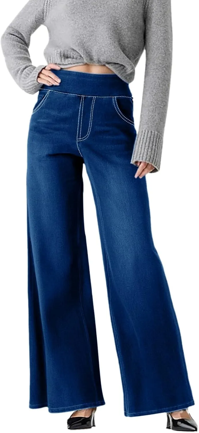 Women High Waisted Wide Leg Jeans Stylish Denim Pant for Party Wear Street Style Office Relax Fit Palazzo Casual Jean
