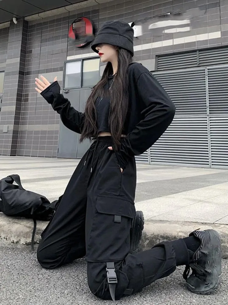 Women Hip Hop Joggers Cargo Harem Multi-Pocket Sweatpants Casual Pants