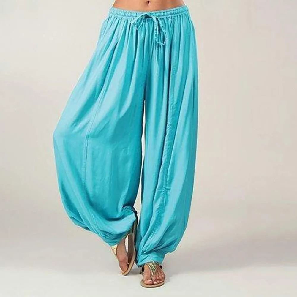 Women Linen Pants Dressy High Waisted Dress Casual Harem Pants with Pockets Solid Sweatpants Palazzo Pants for Women