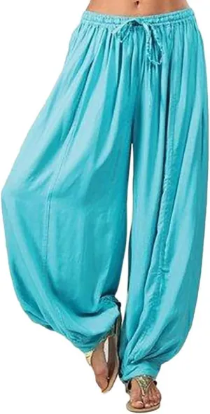 Women Linen Pants Dressy High Waisted Dress Casual Harem Pants with Pockets Solid Sweatpants Palazzo Pants for Women