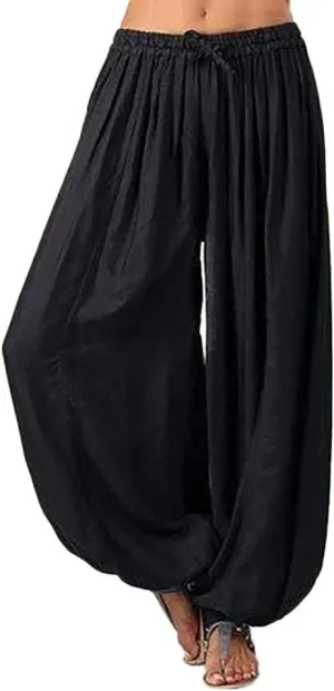 Women Linen Pants High Waisted Dressy Summer Wide Leg Pants with Pockets Plain Color Travel Palazzo Pants for Women