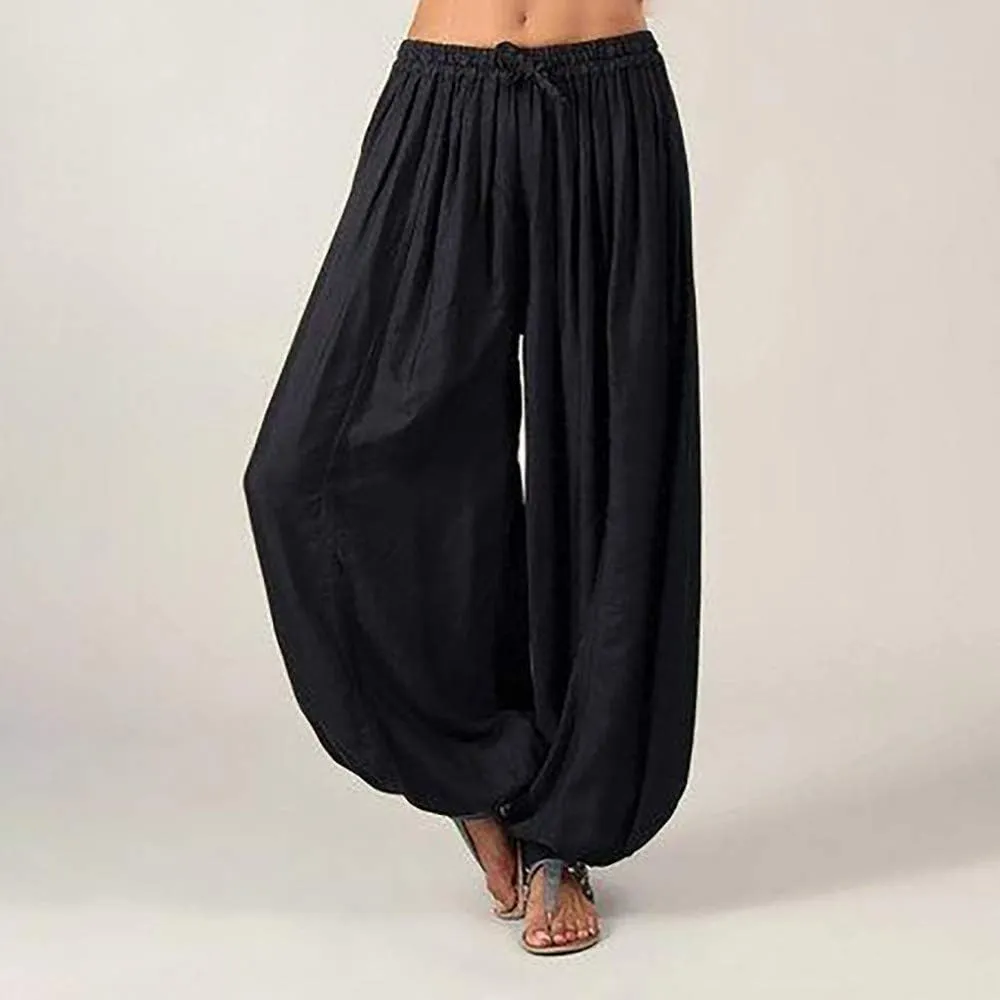 Women Linen Pants High Waisted Dressy Summer Wide Leg Pants with Pockets Plain Color Travel Palazzo Pants for Women