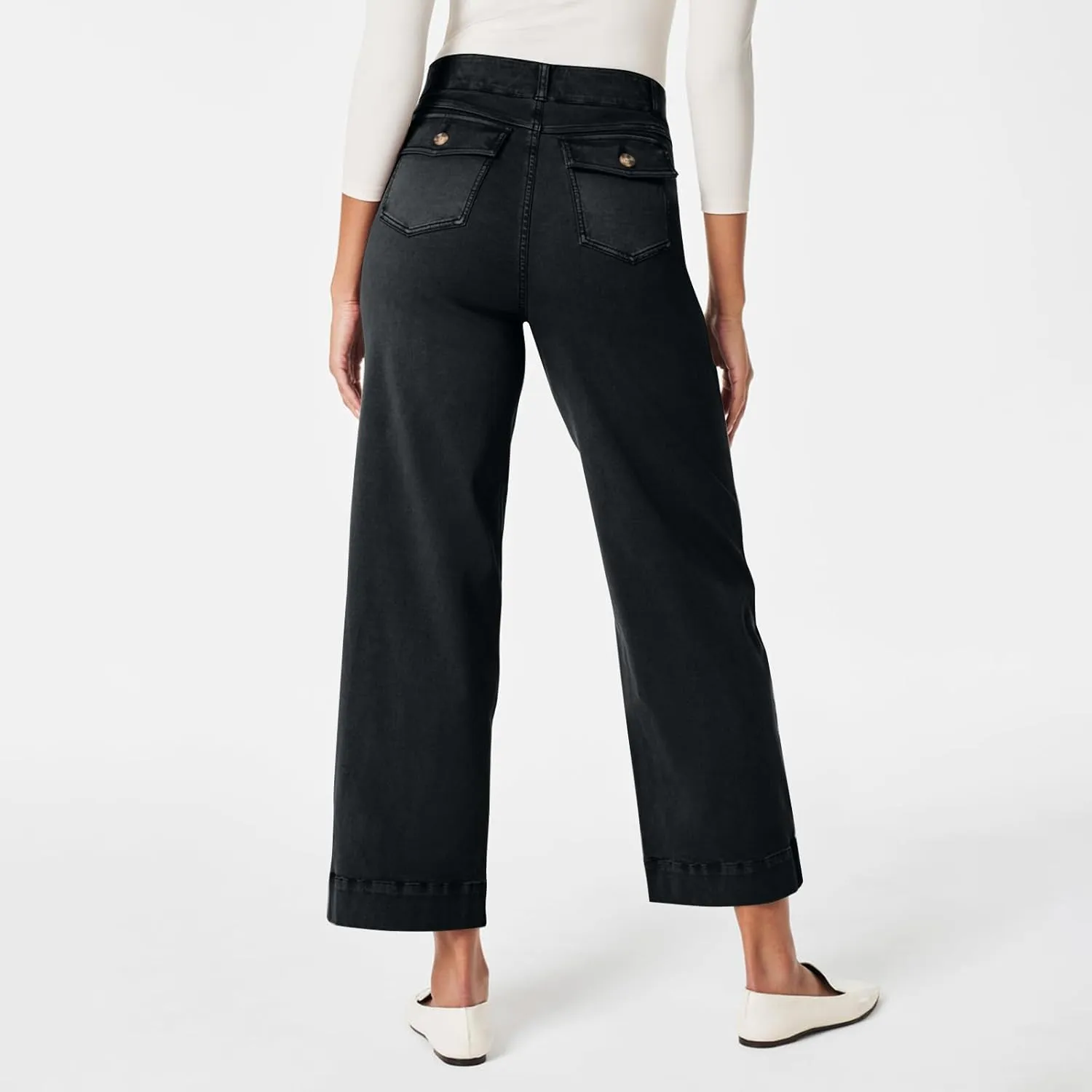 Women Stretch Twill Cropped Wide Leg Pant High Waist Casual Capri Pant Straight Leg Chino Pants Baggy Ankle Jeans
