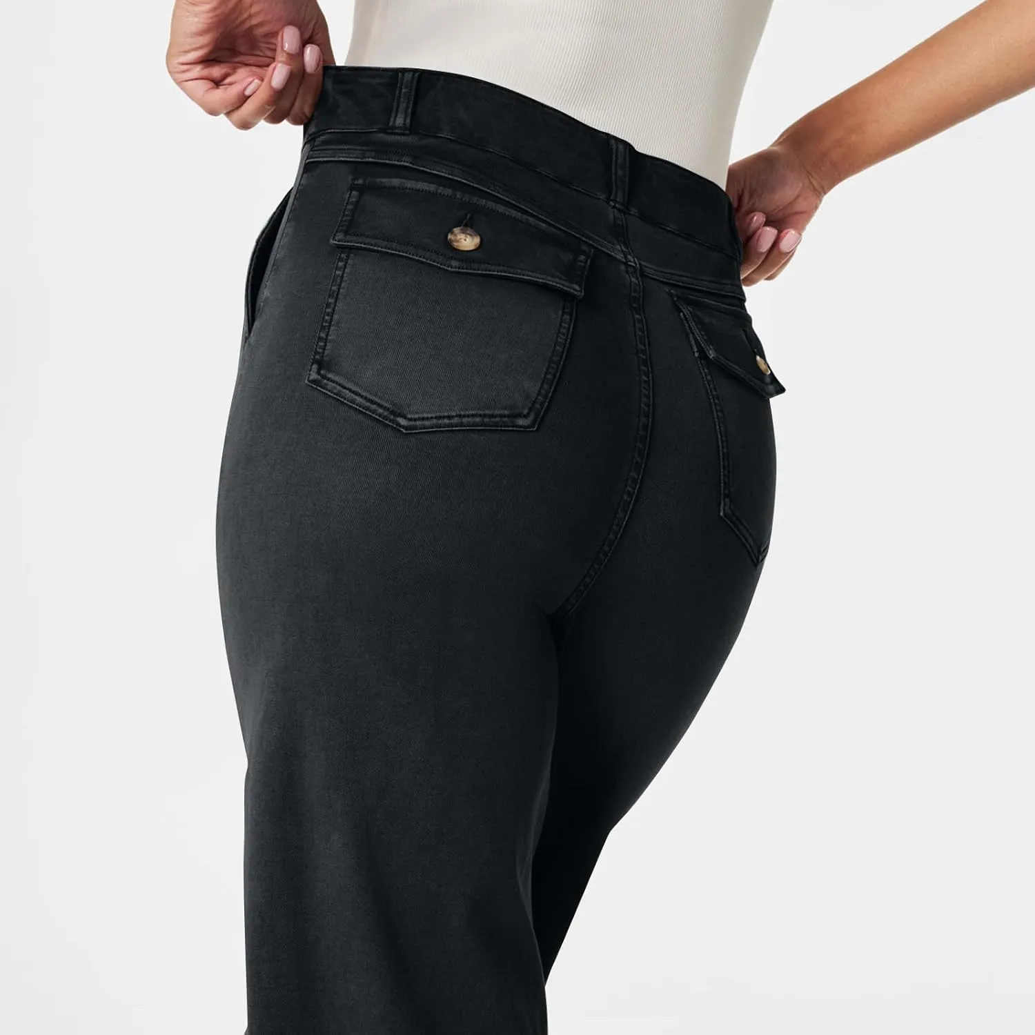 Women Stretch Twill Cropped Wide Leg Pant High Waist Casual Capri Pant Straight Leg Chino Pants Baggy Ankle Jeans