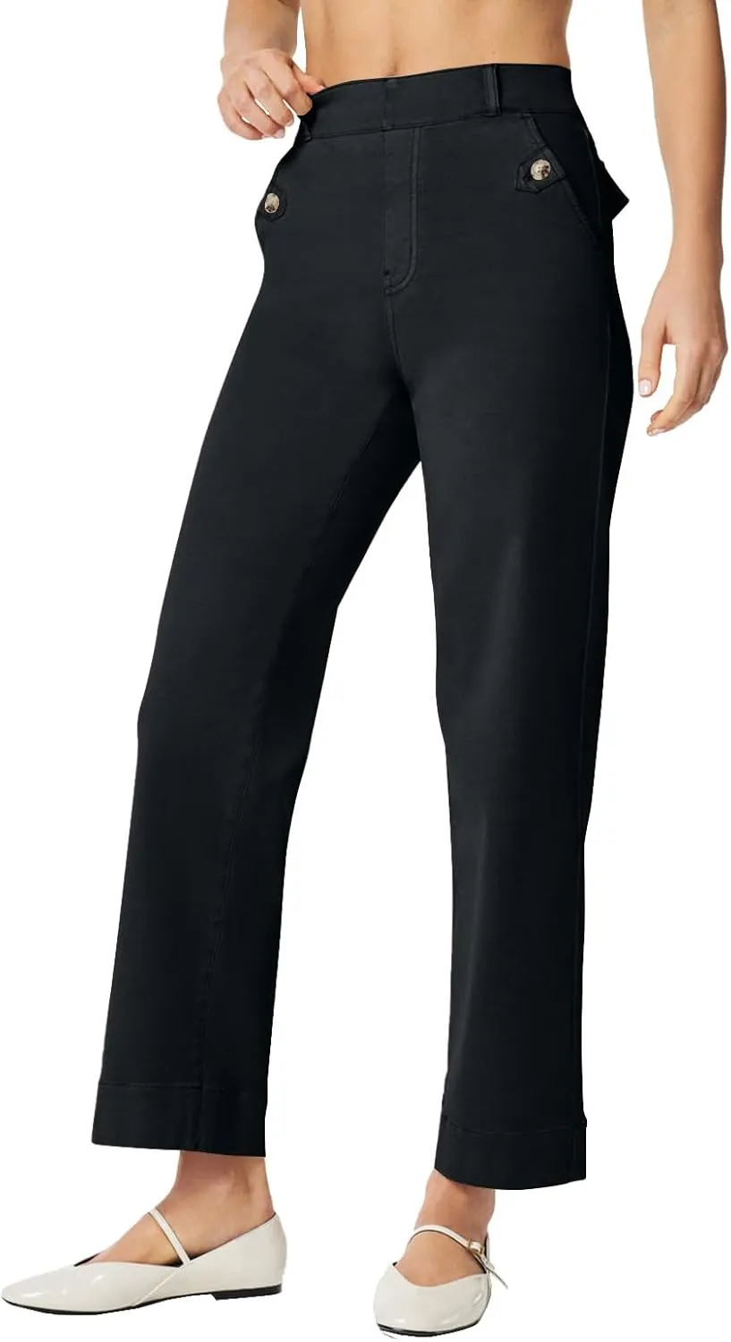 Women Stretch Twill Cropped Wide Leg Pant High Waist Casual Capri Pant Straight Leg Chino Pants Baggy Ankle Jeans