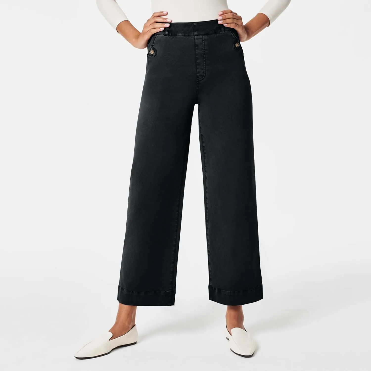 Women Stretch Twill Cropped Wide Leg Pant High Waist Casual Capri Pant Straight Leg Chino Pants Baggy Ankle Jeans