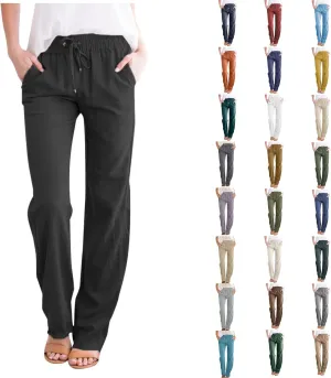 Women Sweatpants Straight Leg Cotton Linen Long Pants Summer Drawstring Lounge Trousers Trendy Casual 2024 Trouser