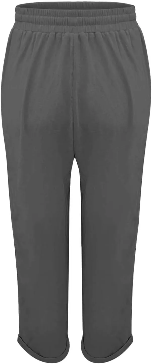 Women Wide Leg Pants Ladies Summer Elastic High Waist Solid Color Cotton Linen Wide Leg Loose Pants Summer Palazzo