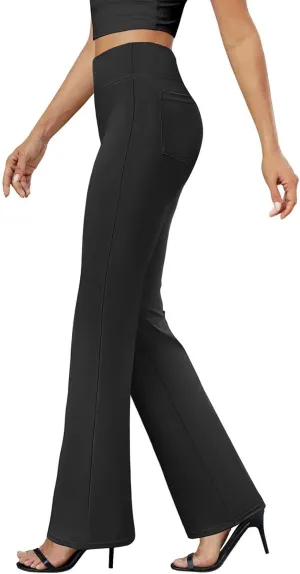 Womens Bootcut Dressy Pants Business Casual Work Pants with Pockets High Waist Stretchy Trousers Pull On Office