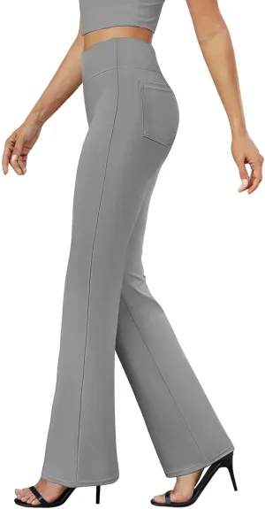 Womens Bootcut Dressy Pants Business Casual Work Pants with Pockets High Waist Stretchy Trousers Pull On Office