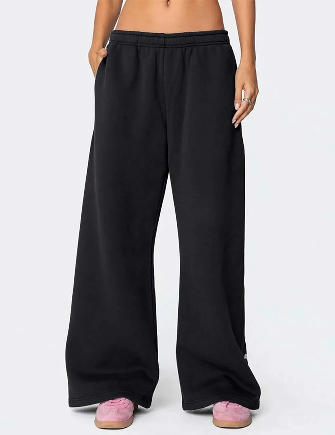 Womens Bow Sweatpants Elastic High Waist Wide Leg Bow Pants Baggy Straight Leg Graphic Lounge Pants with Pockets