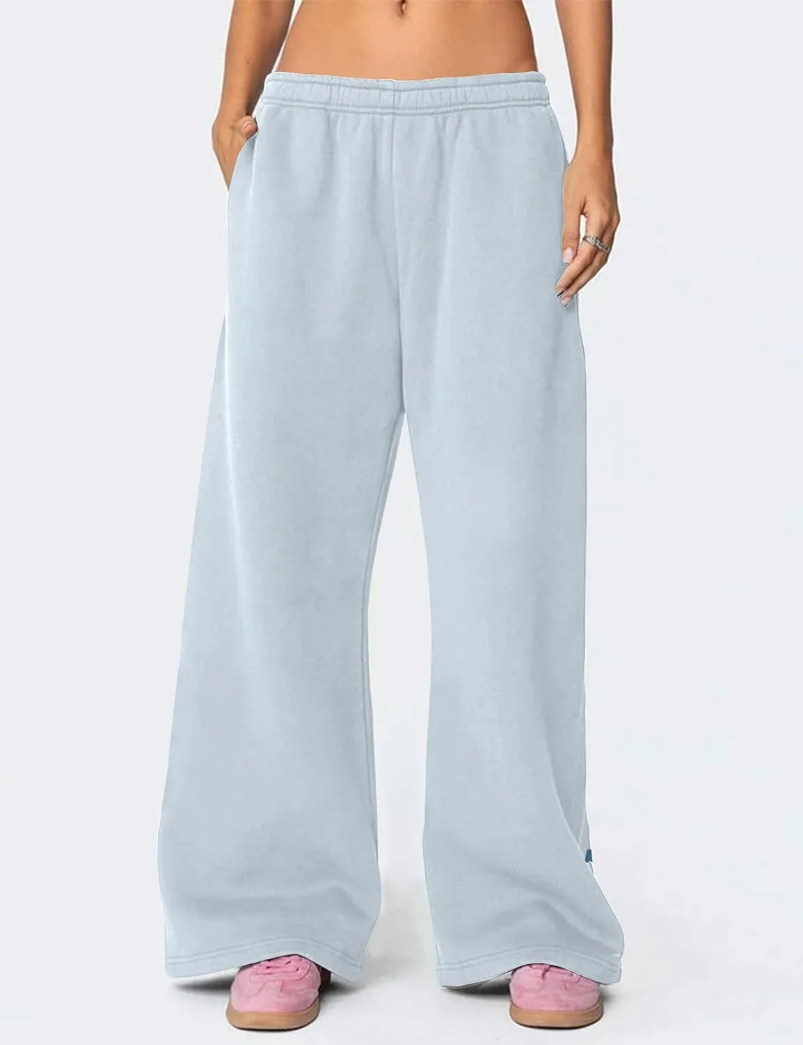 Womens Bow Sweatpants Elastic High Waist Wide Leg Bow Pants Baggy Straight Leg Graphic Lounge Pants with Pockets