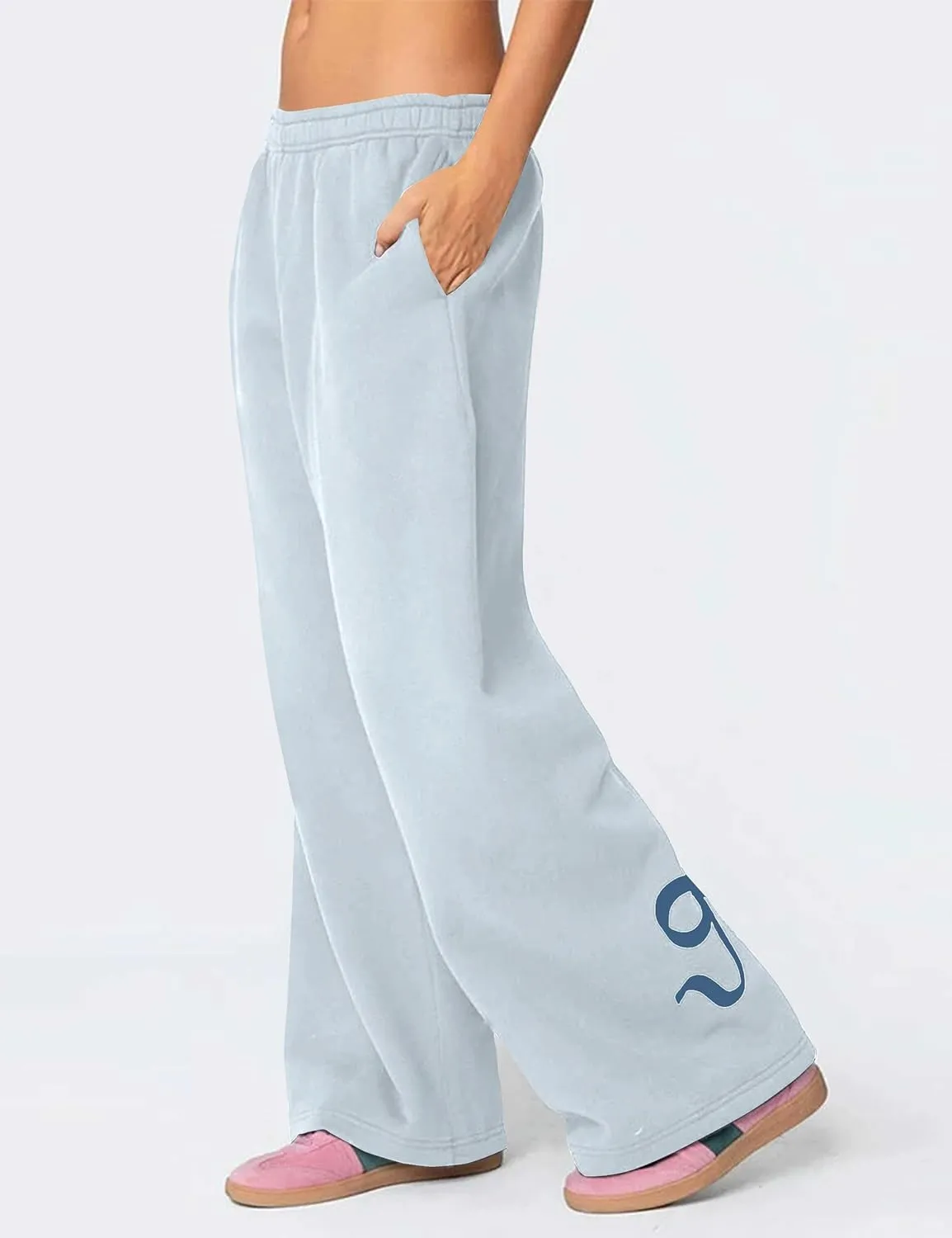 Womens Bow Sweatpants Elastic High Waist Wide Leg Bow Pants Baggy Straight Leg Graphic Lounge Pants with Pockets