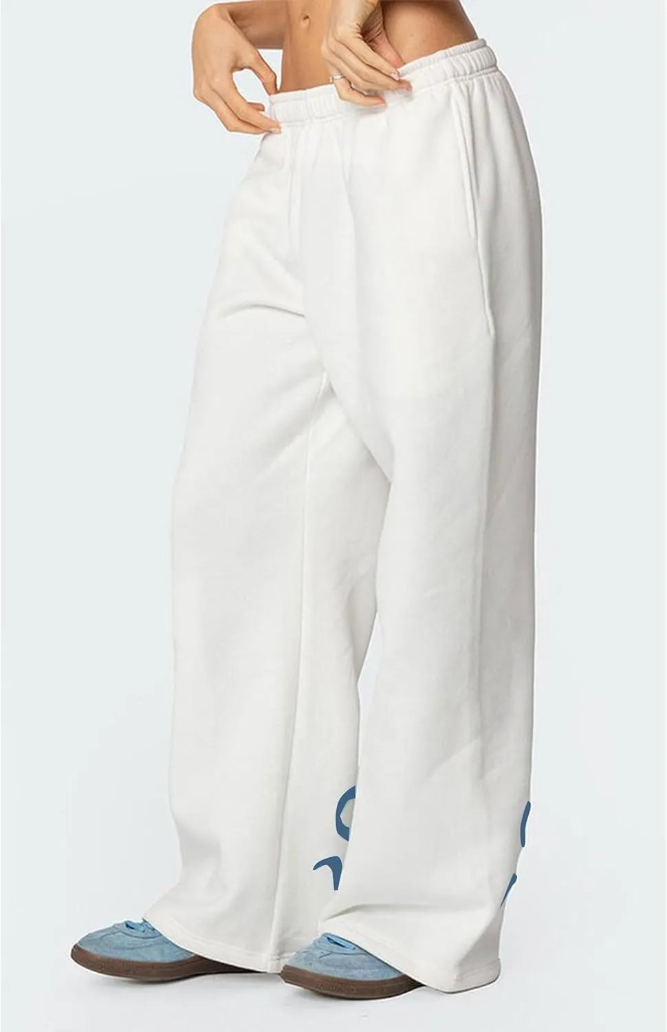 Womens Bow Sweatpants Elastic High Waist Wide Leg Bow Pants Baggy Straight Leg Graphic Lounge Pants with Pockets