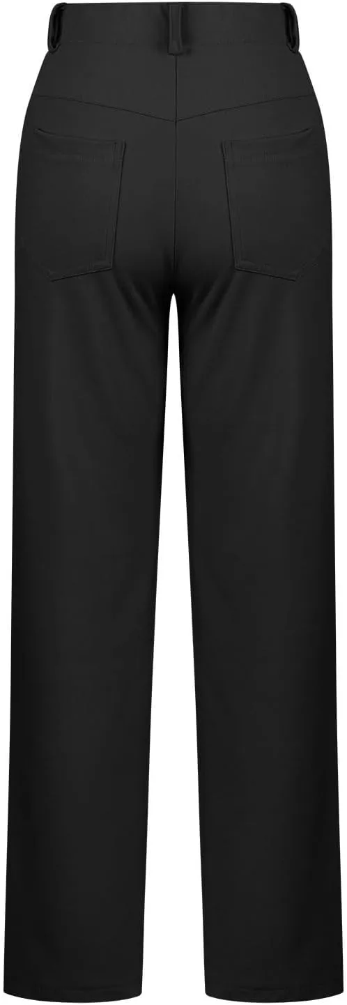 Womens Business Work Pants with Pockets Stretchy Straight Leg Dress Pants High Waist Office Slacks Trousers