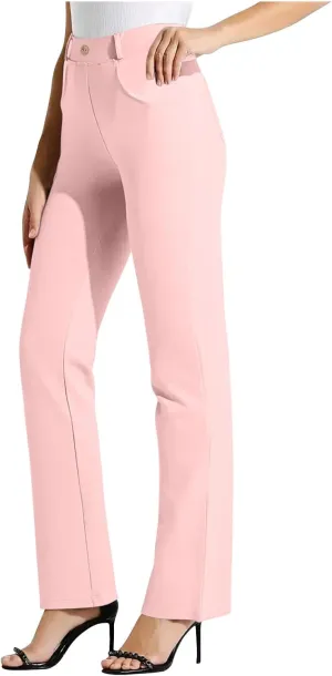 Womens Business Work Pants with Pockets Stretchy Straight Leg Dress Pants High Waist Office Slacks Trousers