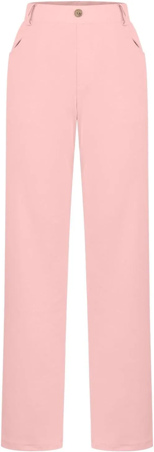 Womens Business Work Pants with Pockets Stretchy Straight Leg Dress Pants High Waist Office Slacks Trousers