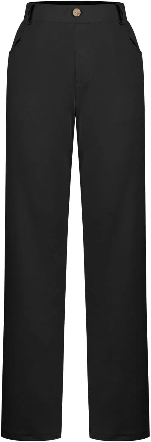 Womens Business Work Pants with Pockets Stretchy Straight Leg Dress Pants High Waist Office Slacks Trousers