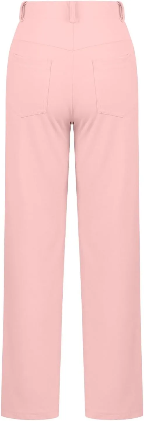 Womens Business Work Pants with Pockets Stretchy Straight Leg Dress Pants High Waist Office Slacks Trousers