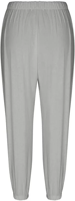 Womens Capri Pants Cotton Linen Cropped Trousers Summer Wide Leg Drawstring High Waist Palazzo Pants with Pockets