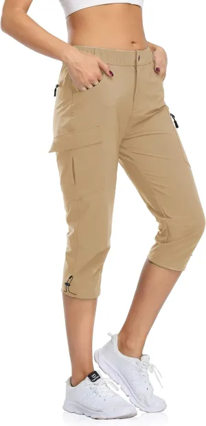 Women's Capri Pants Lightweight Outdoor Cargo Hiking Capris Quick Dry UPF 50 with Zipper Pockets