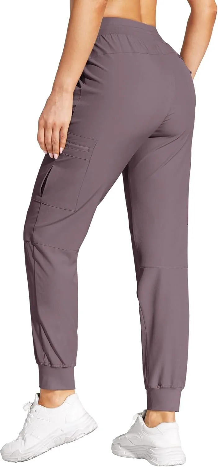 Womens Cargo Joggers Hiking Pants Lightweight Quick Dry Water Resistant Travel Casual Womens Pants with Zipper Pockets