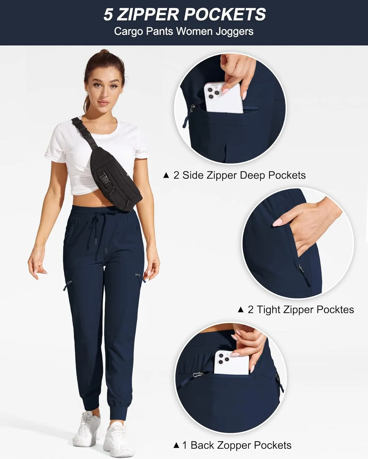 Womens Cargo Joggers Hiking Pants Lightweight Quick Dry Water Resistant Travel Casual Womens Pants with Zipper Pockets