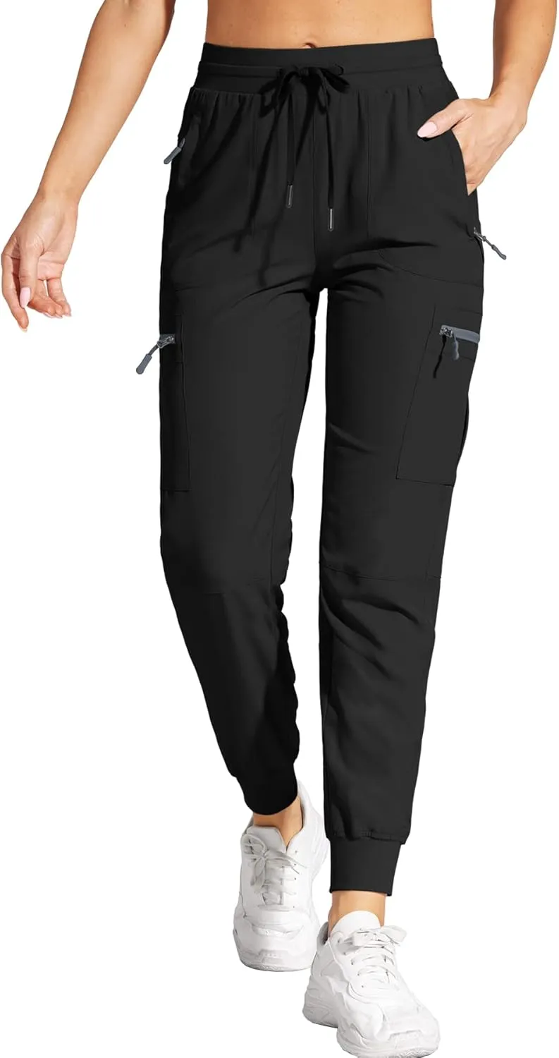 Womens Cargo Joggers Hiking Pants Lightweight Quick Dry Water Resistant Travel Casual Womens Pants with Zipper Pockets