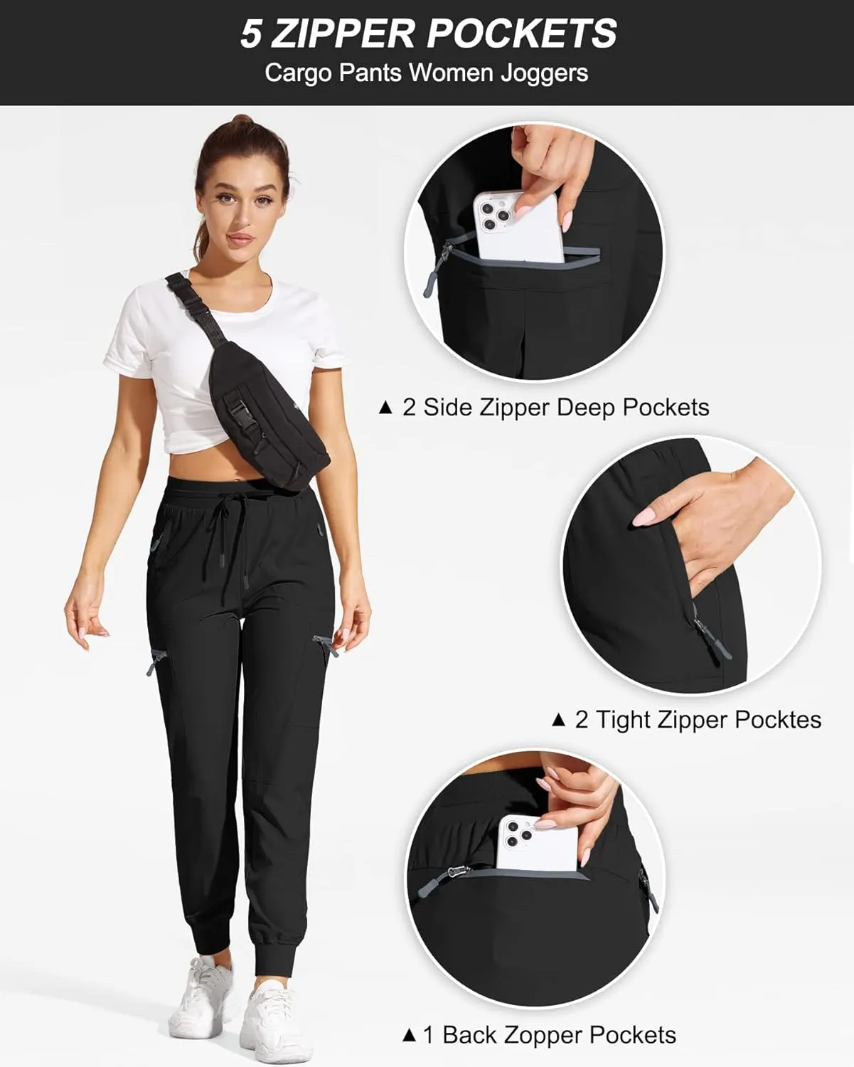 Womens Cargo Joggers Hiking Pants Lightweight Quick Dry Water Resistant Travel Casual Womens Pants with Zipper Pockets