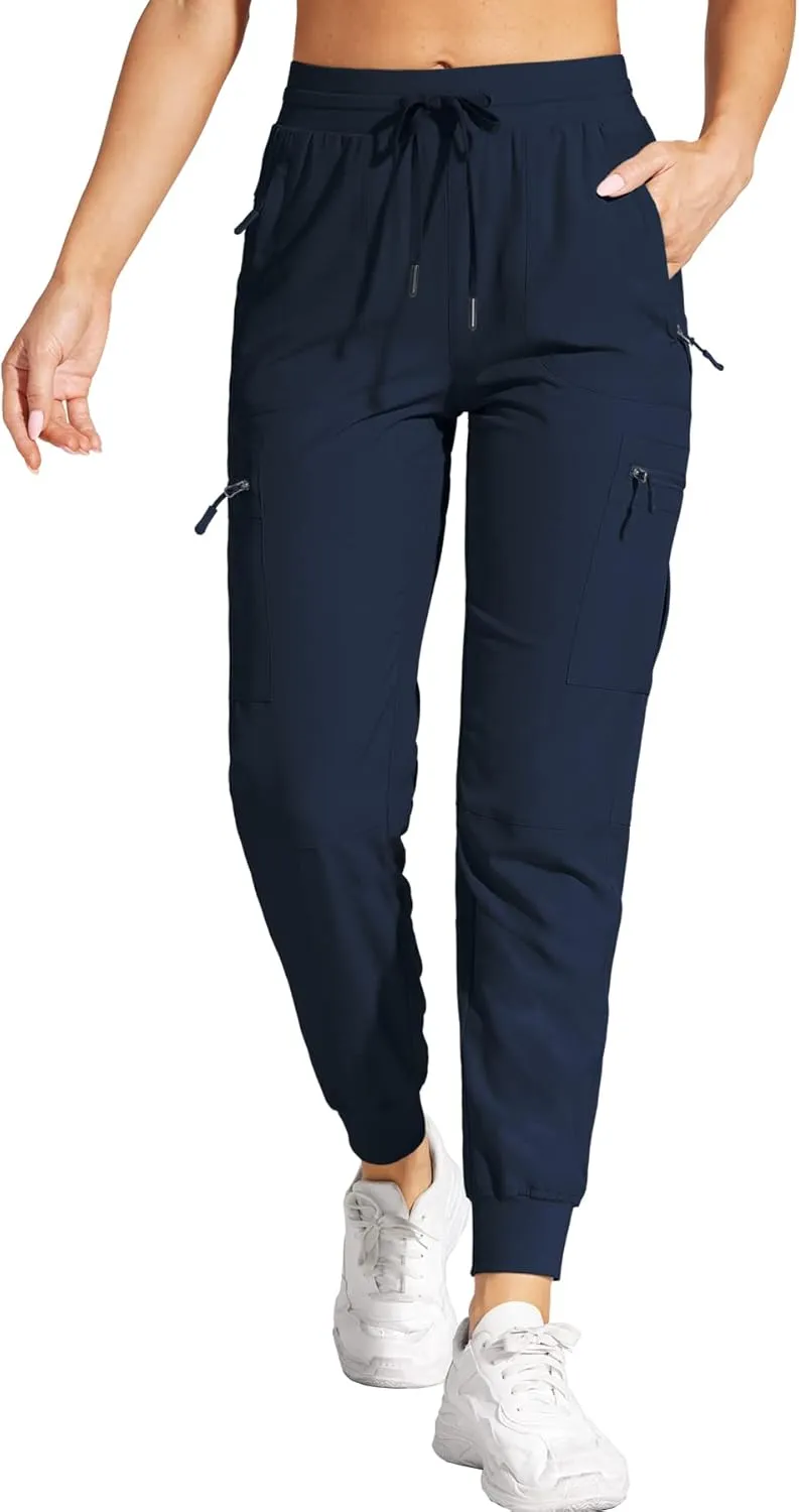 Womens Cargo Joggers Hiking Pants Lightweight Quick Dry Water Resistant Travel Casual Womens Pants with Zipper Pockets