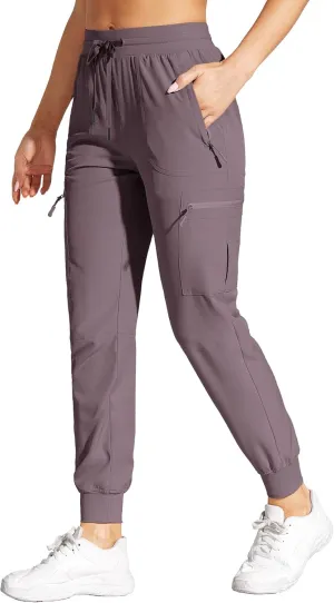 Womens Cargo Joggers Hiking Pants Lightweight Quick Dry Water Resistant Travel Casual Womens Pants with Zipper Pockets