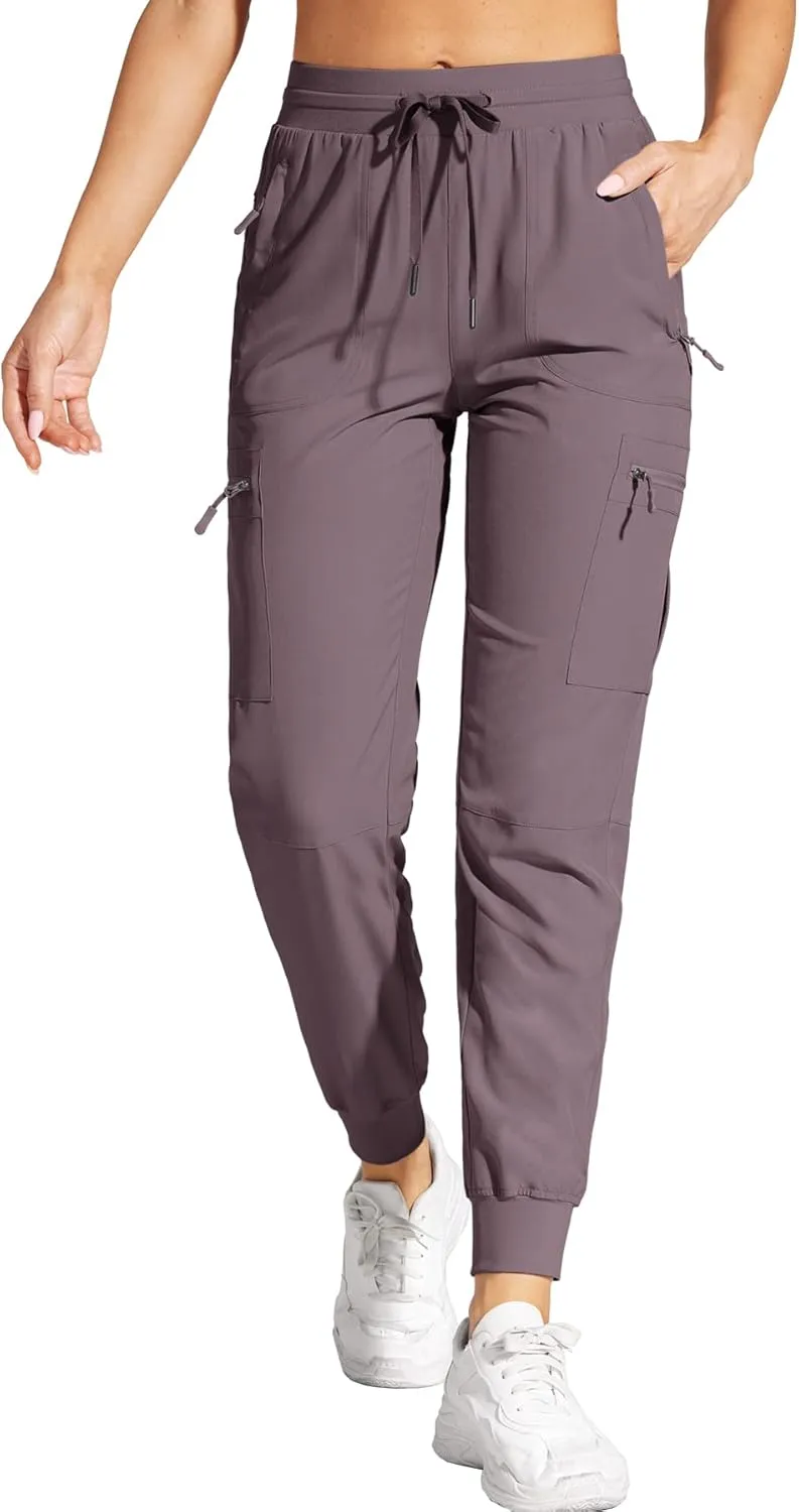 Womens Cargo Joggers Hiking Pants Lightweight Quick Dry Water Resistant Travel Casual Womens Pants with Zipper Pockets