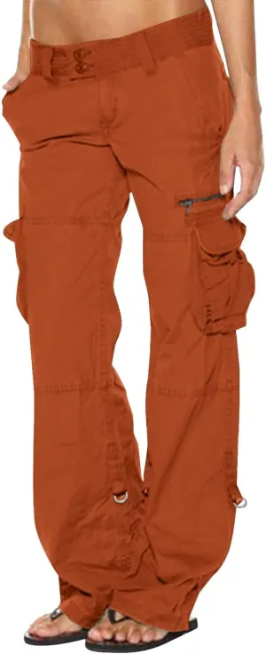 Women's Cargo Pants High Waisted Casual Wide Leg Pants Baggy Stretch Military Tactical Pants with Pockets