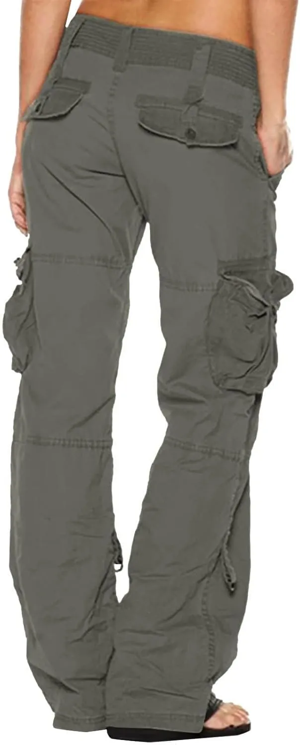 Women's Cargo Pants High Waisted Casual Wide Leg Pants Baggy Stretch Military Tactical Pants with Pockets