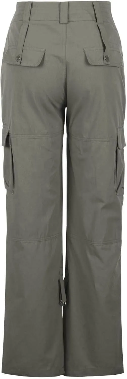 Women's Cargo Pants High Waisted Casual Wide Leg Pants Baggy Stretch Military Tactical Pants with Pockets