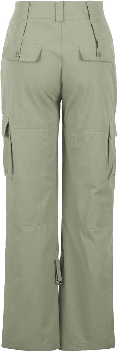 Women's Cargo Pants High Waisted Casual Wide Leg Pants Baggy Stretch Military Tactical Pants with Pockets