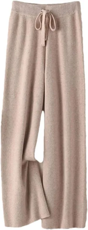 Women's Cashmere Pants Ladies High Waist Wide Leg Pants Casual Knitted Trousers Wool Loose