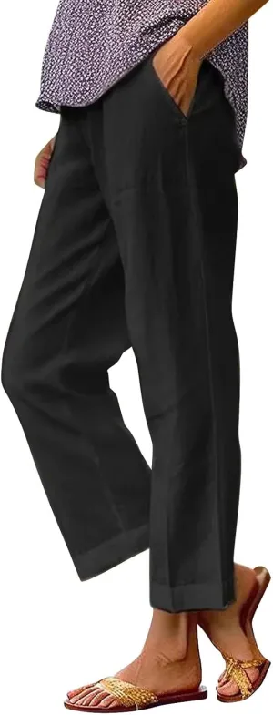 Womens Casual Boho Linen Pants Pants Long Drawstring Linen Women Waist Cotton Casual High Waisted Linen Pants Women