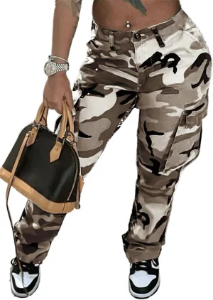 Womens Casual Camouflage Camo Cargo Long Pants with Pockets