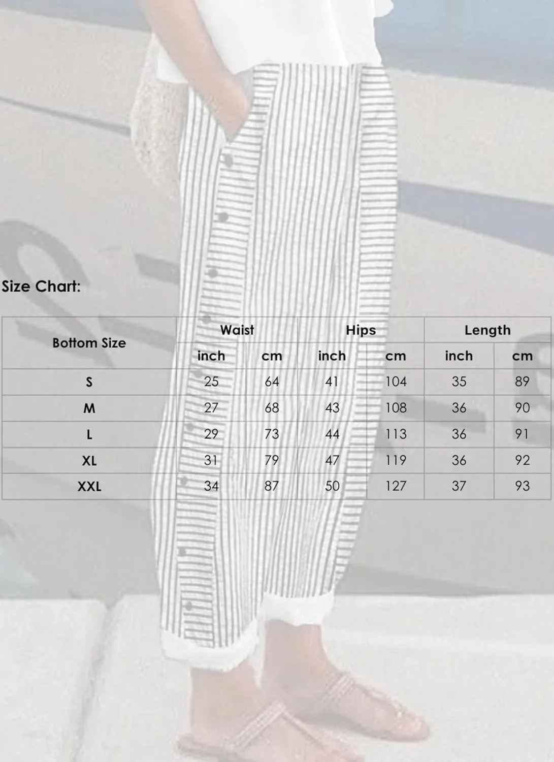 Womens Casual Loose Fit Striped Pants Wide-Leg Style with Side Buttons and Pockets 2025 Fashion