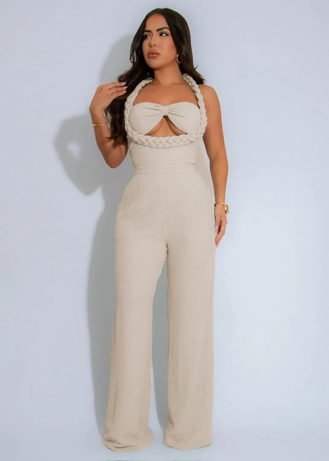 Women's Casual Loose Jumpsuits One Piece Outfit Sleeveless Wide Leg Long Pant Rompers
