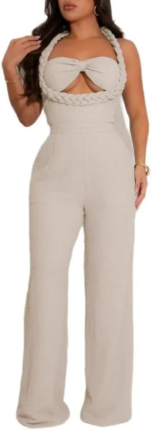 Women's Casual Loose Jumpsuits One Piece Outfit Sleeveless Wide Leg Long Pant Rompers