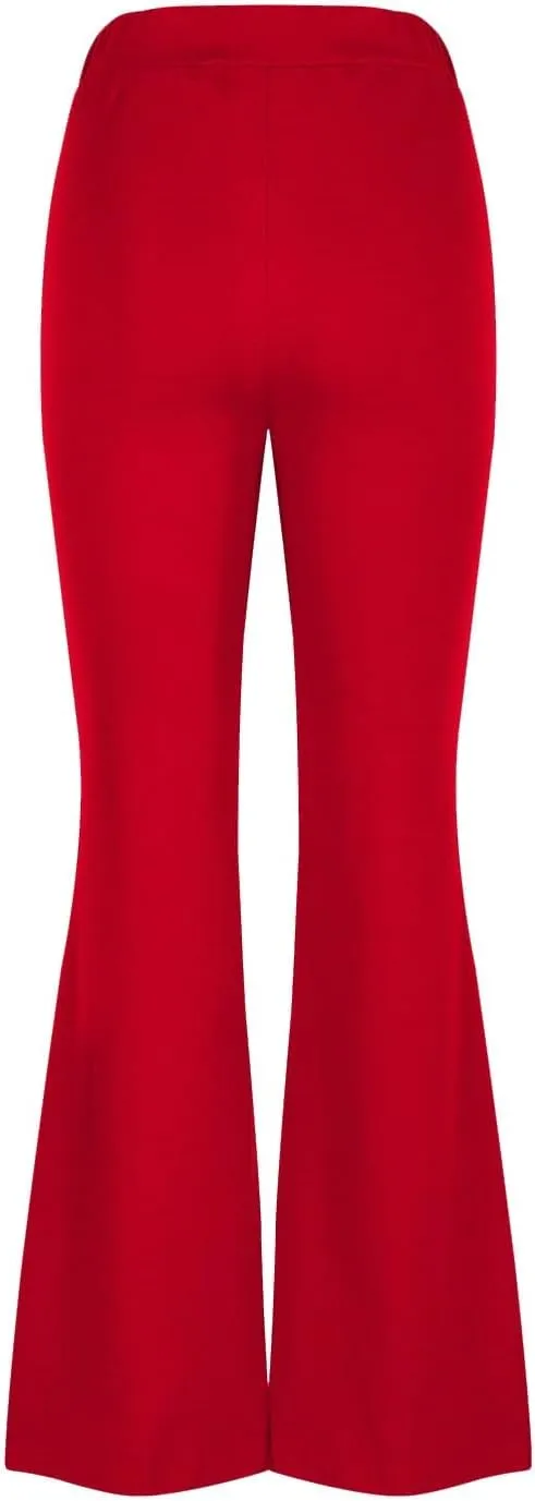 Womens Classy High Waist Double Breasted Flared Sailor Trousers Pants with Hide Zipper Tummy Button Wide Leg Pant