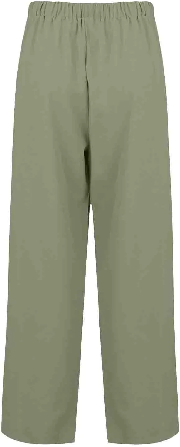 Women's Cotton Linen Pants Summer Wide Leg Casual Loose Drawstring High Waist Palazzo Trousers Pants Tie Knot Lounge