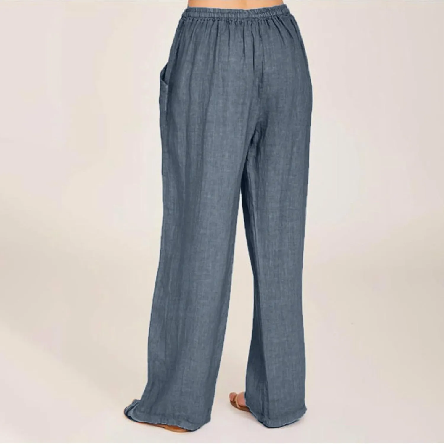 Womens Cotton Linen Pants Wide Leg Summer Casual Loose Drawstring High Waist Trousers Lightweight Palazzo Pants Pockets