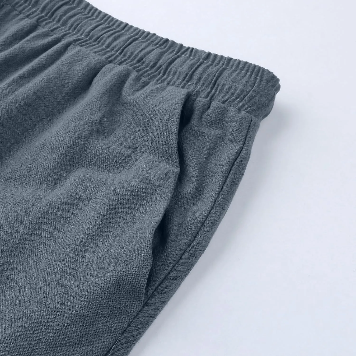 Womens Cotton Linen Pants Wide Leg Summer Casual Loose Drawstring High Waist Trousers Lightweight Palazzo Pants Pockets