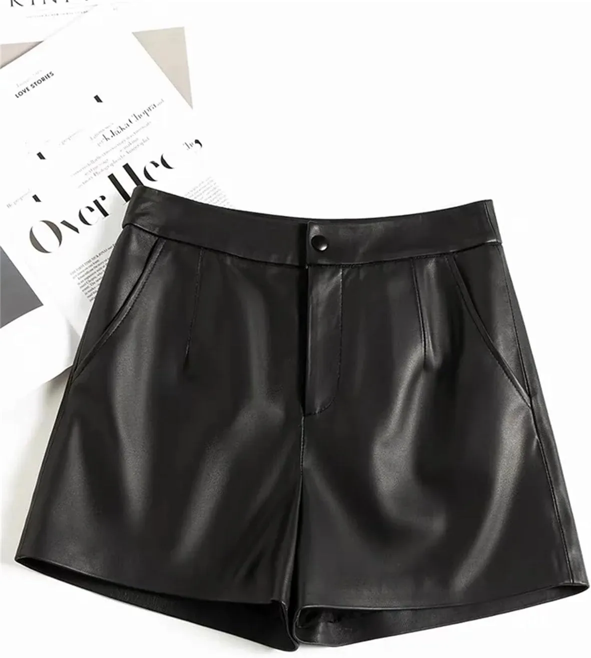 Womens Double-Layer Faux Leather Hot Pants Edgy Overlap Panels for Bold Nightclub Statement Looks